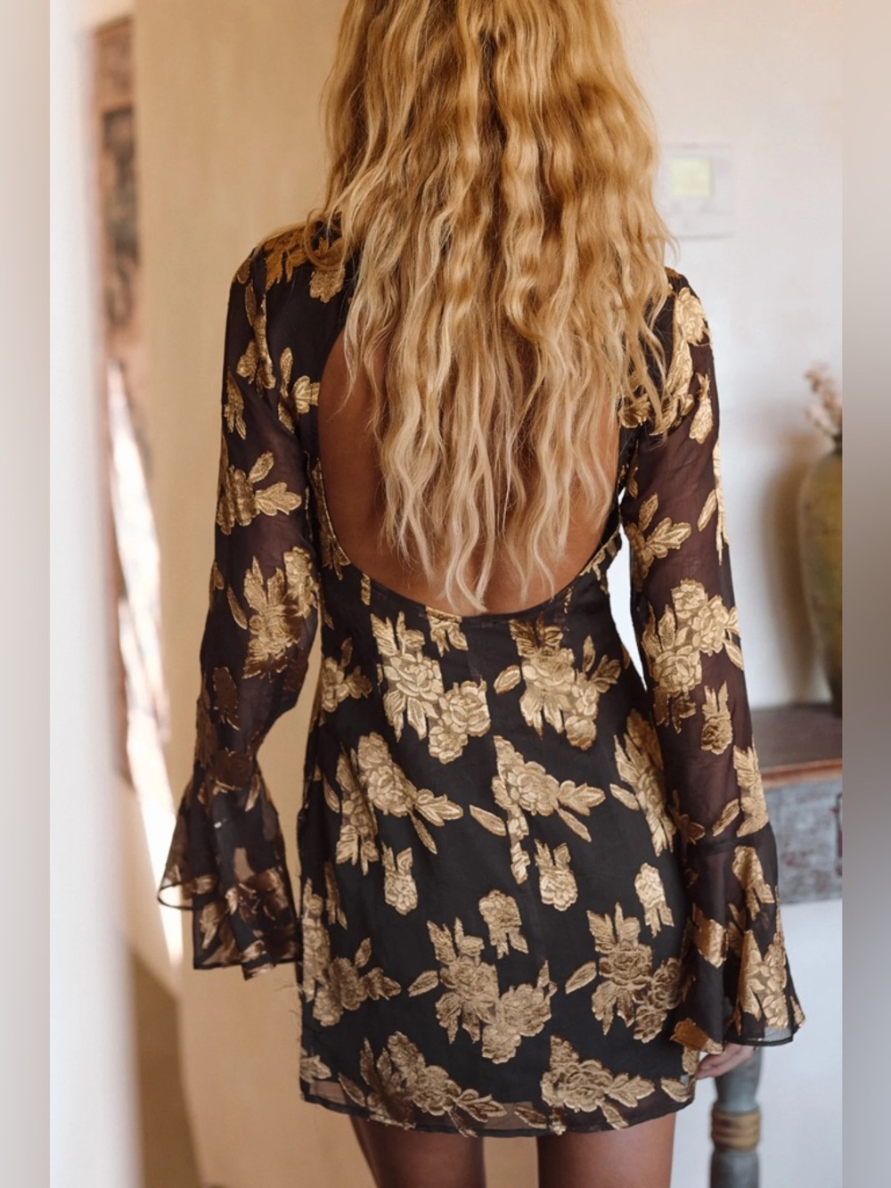 12th Tribe Marissa Gold and Black Floral Mini Dress Size XS - Picture 2 of 10